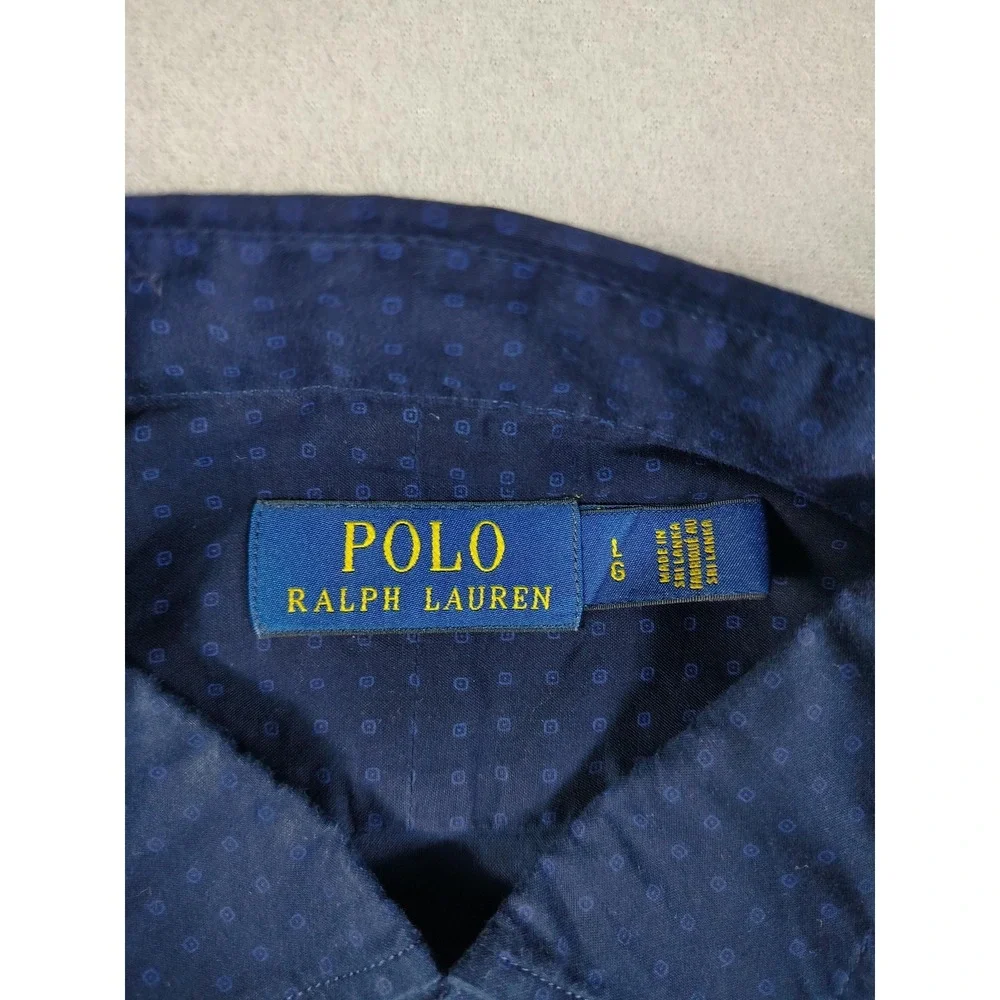 Polo Ralph Lauren Shirt Mens Large Blue Micro Print Button Down Business Casual